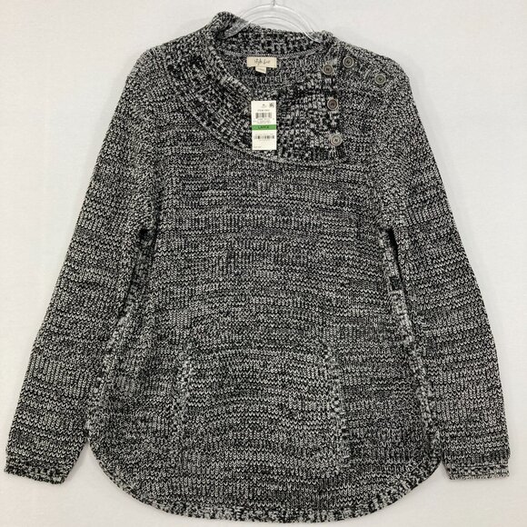 Style  & Co. Sweaters - New Style & Co Black Gray Envelope Neck Button Detail Cozy Knit Sweater Large